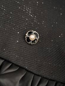 SHEIN Clasi 2 件套女士优雅荷叶边领亮片拼布套装，适合万圣节、感恩节、新年、秋冬 - 黑色 - 查看 7