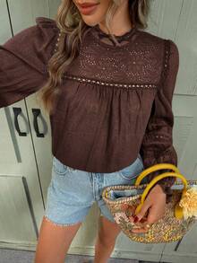 Serisse Camisa de cuello alto de unicolor, versátil y de manga larga para mujer