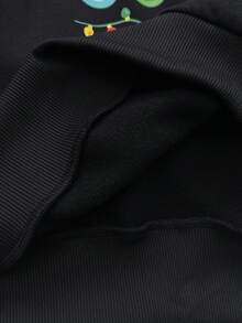 SHEIN Unity 黑色圣诞树印花宽松圆领长袖卫衣，秋冬 - 黑色 - 查看 4