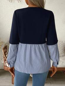SHEIN Felpa da allattamento a 2 in 1 con stampa floreale, patchwork e righe per gravidanza - Blu - Visualizzare 2