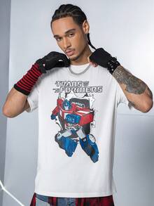 Transformers X SHEIN 男式机器人与字母图案圆领短袖 T 恤 - 白色 - 查看 5