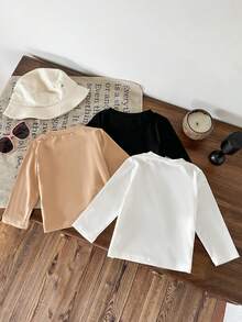 SHEIN 3 piezas Camiseta de manga larga con estampado de letras de ajuste ceñido para niñas, conjunto versátil y casual dulce, otoño - Multicolor - View 2