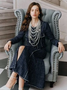 Anewsta Savoree Damen Herbst/Winter funkelnder Stern blau-gold gestrickter Fischschwanz Taillenkostümanzug