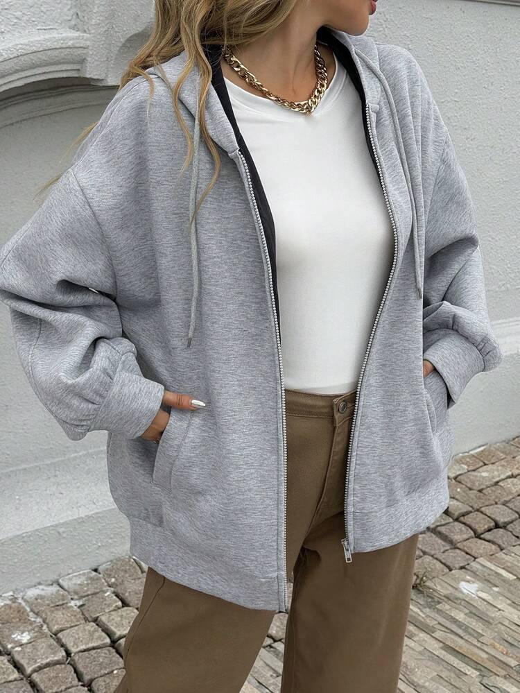 Women's Contrast Color Patchwork Loose Open Front Hooded Fleece Sweatshirt, Casual City Style Jacket,Winter Hoodies
