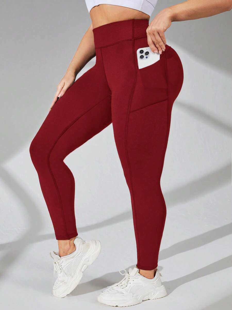 Auralis Leggings de cintura alta con compresión y bolsillos para tallas grandes - Rojo - Ver 1