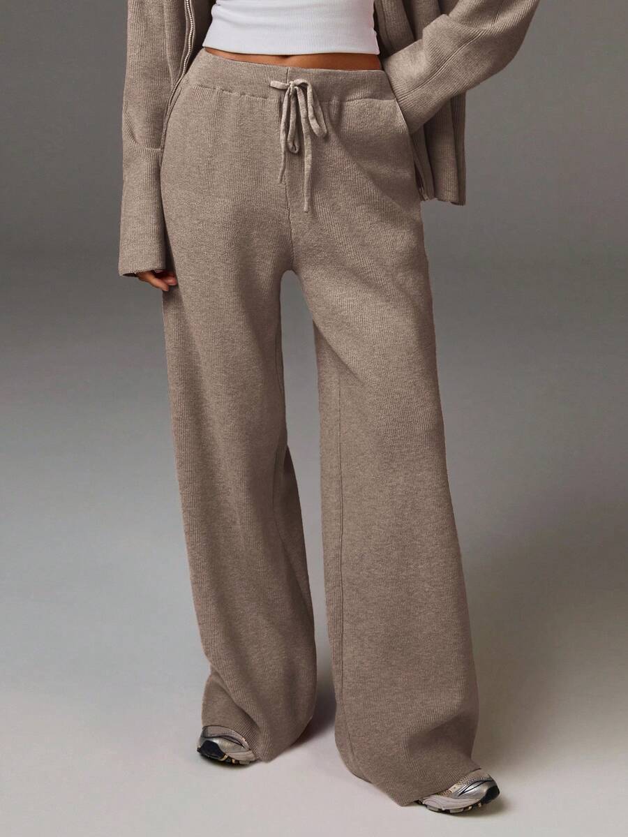 Athîral 秋冬女士休闲纯色针织裤 - 卡其色 - 查看 1