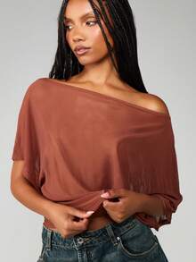 MISSGUIDED Áo cánh dơi tay dài hở vai cho nữ thời trang thu đông - Rỉ Nâu - Xem 1