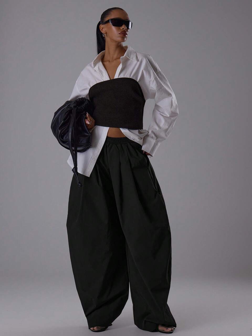 Calças com Cintura Elástica, Plissadas, Extremamente Afuniladas, Tipo Balão, Elegantes para Noite, Sexy, Fofa, Streetwear, Casual de Verão