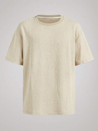 Officeau 男士宽松短袖上衣，3D压纹质感，优雅针织面料，休闲舒适，适合日常穿着和休闲聚会，尽显复古韵味。