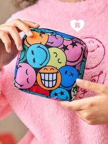 SmileyWorld® | SHEIN 1 件/1 套卡通图案印花涤纶纤维收纳袋，可用作女性卫生收纳袋、数码收纳袋、小物件收纳袋、微笑、爱 - 彩色 - 查看 7