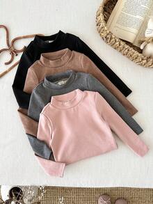LMoss Kids LMoss  4pcs Young Girl Solid Color Knit Stand Collar Casual Jumpsuit Set,Pull,Winter Clothes - Multicolor - View 7
