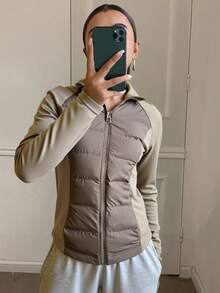 DAZY Women's Quilted Contrast Color Zipper Padded Coat, Winter - Grey - View 6
