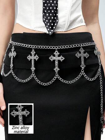 1pc Women's Black Hollow Five-Pointed Star Decor Waist Chain, Gothic Style Party Accessory, Versatile For Daily Wear, Halloween
