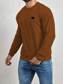 Manfinity Homme Men Oversized Letter Patched Detail Crew Neck Sweatshirt, For Fall, Long Sleeve Top - Brown - View 4