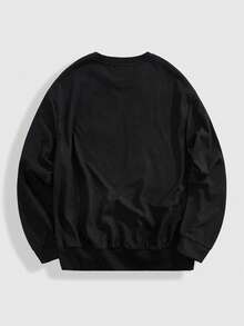 ROMWE MEN Street Life Men's Hand Print Loose Cross Casual Crew Neck Long Sleeve T-Shirt - Black - View 2