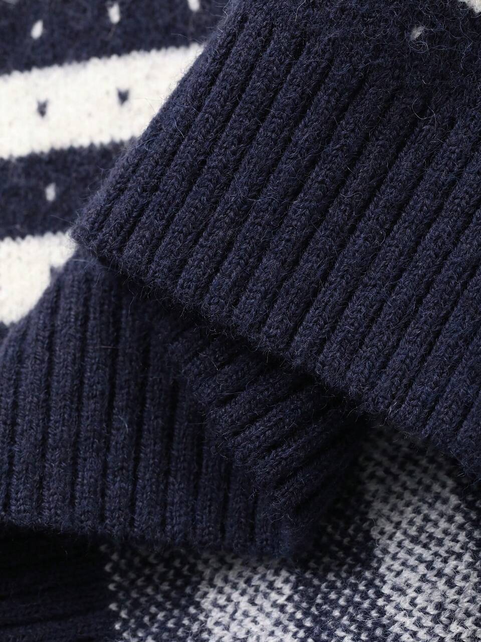 Women's Navy Blue And White Loose Casual School Knit Cardigan,Autumn Back-To-School Nautical Collar Striped Polka Dot Lace Patchwork Collegiate Style