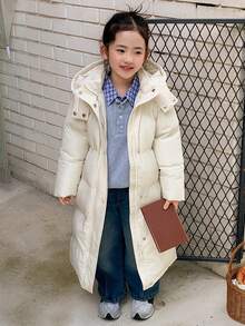 Dazy Kids Girls' Solid Color Hooded Padded Coat, Young Girl Fall Clothes - Beige - View 2