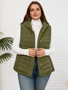 EMERY ROSE Chaqueta acolchada sin mangas con capucha, de talla grande, para otoño/invierno - Verde militar - Ver 5
