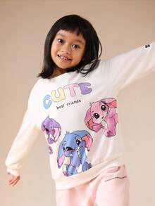 SUMWON 可爱人物印花长袖圆领卫衣 好朋友图案儿童上衣 - 白色 - 查看 2