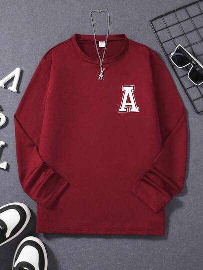 Sparklyn Camiseta gráfica con estampado de letras para adolescentes varones, ropa casual de calle, diseño de estampado de letras, estilo clásico, material suave