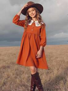 女童可爱彼得潘领连衣裙 - 彩色 - 查看 1