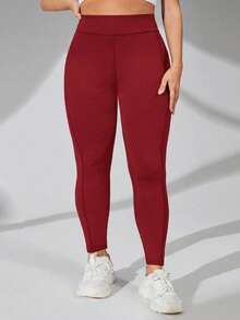 Auralis Leggings de cintura alta con compresión y bolsillos para tallas grandes - Rojo - Ver 5