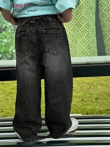 Dazy Kids Young Boy Elastic Waist Pocket Loose Straight Leg Jeans - Grey - View 5