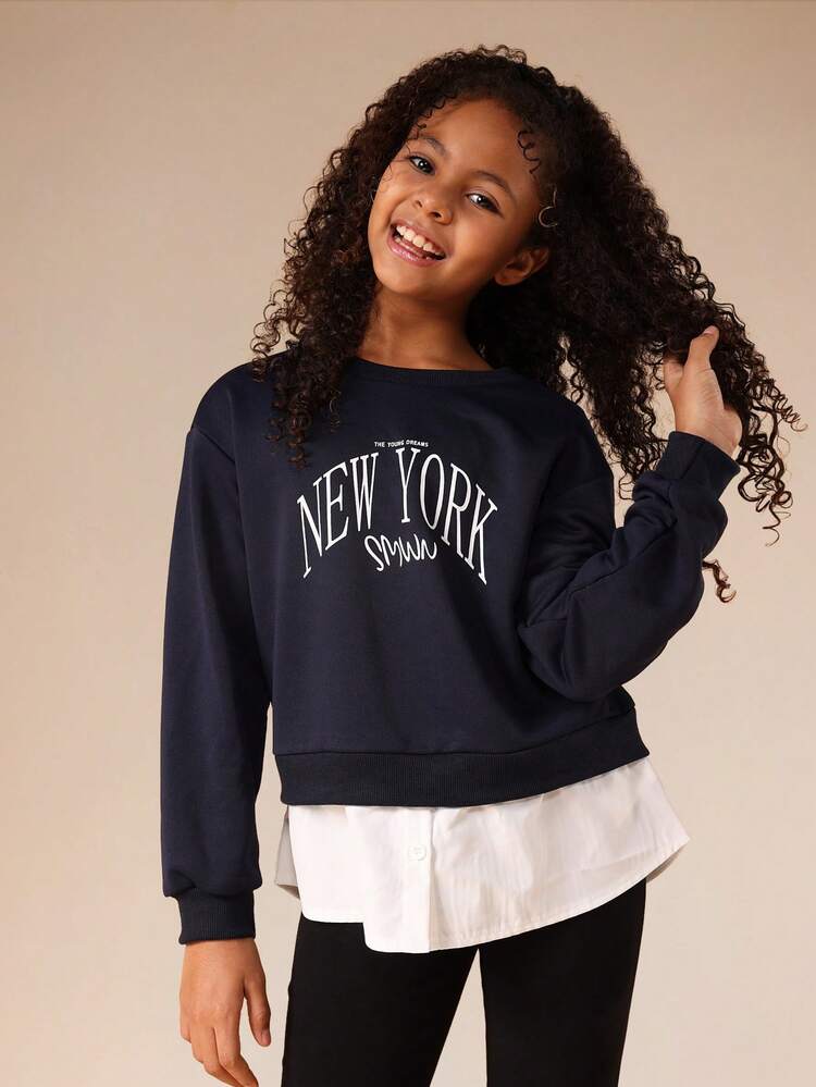 Navy New York Print Sweatshirt With Crew Neck