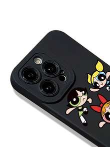 THE POWERPUFF GIRLS X SHEIN 1PC Cute Hoop 3 Feitian Female Creative Cartoon Co Branded High End Phone Case, Simple Black Precision Hole Anti Drop Fashion Design, Halloween And Christmas Festival Gift, Compatible With Iphone 17 16 15 14 13 12 11 Galaxy S25 24 23 - Black - View 3