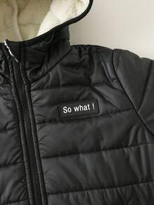 SHEIN 儿童/男童黑色保暖内衬连帽拉链夹克，温暖、舒适、休闲百搭多功能柔软羊毛，适合冬季户外玩雪 - 黑色 - 查看 5