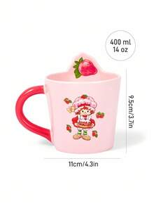 Strawberry Shortcake X SHEIN Cốc sứ in hình dâu tây, hình dáng đặc biệt, dùng được trong lò vi sóng và máy rửa chén, thích hợp đựng cà phê, sữa, nước ép, quà tặng, ý tưởng quà tặng. - Hồng - Xem 4
