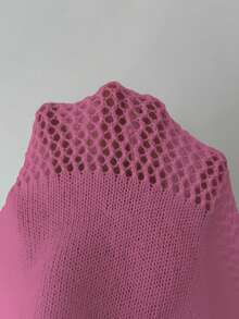 SHEIN Clasi 女式纯色简约休闲镂空圆领长袖毛衣 - 粉色 - 查看 6