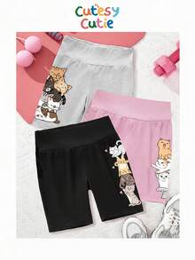 SHEIN 3pcs Tween Girl Casual Minimalist Mid-Length Leggings, Suitable For Spring & Summer, School, Campus, College - Multicolor - View 1