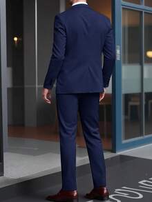 Calvornis 男士商务休闲西装外套和裤子套装 男士修身西装 男士夏季西装 男士蓝色西装 男士西装外套 男士宝蓝色西装 - 藏蓝色 - 查看 2