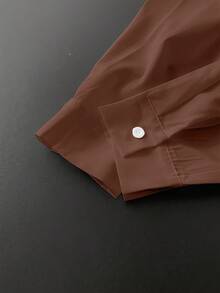 INAWLY Plus Size Women's Solid Color Long Sleeve Single-Breasted Casual/Work Shirt Fall - Coffee Brown - View 7