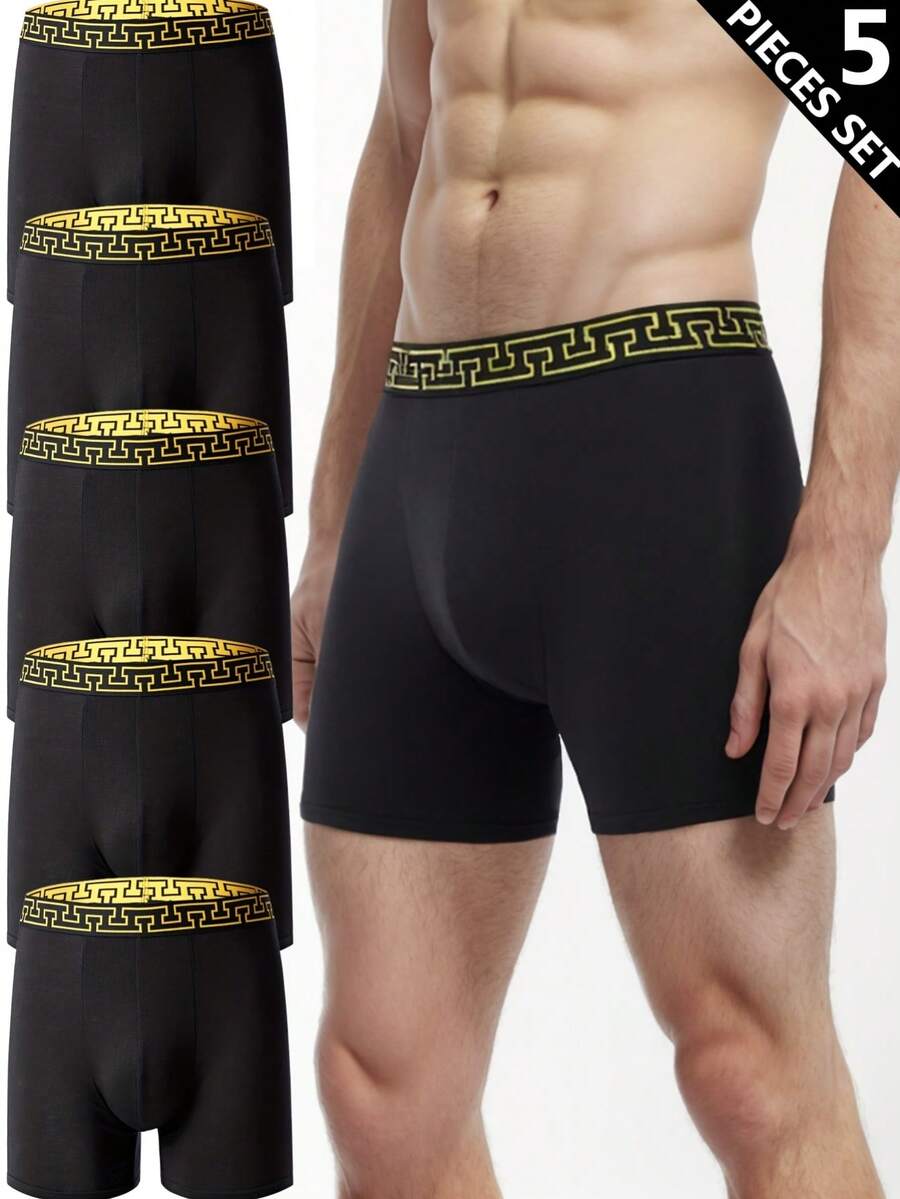 EverLounge 5pcs/Set Men's Comfortable Casual Black Boxer Briefs - Multicolor - View 1