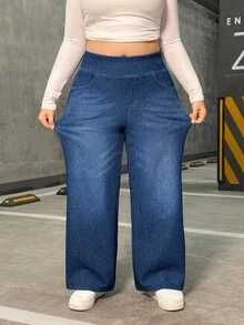 Flexra Plus Size Soft Medium Wash Elastic Jeans - Dark Wash - View 2
