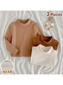 Loomiva 3 potong setelan baju bayi laki-laki, bahan rajut lembut polos, kerah tegak, lengan panjang, model pullover. - MultiWarna - View 4