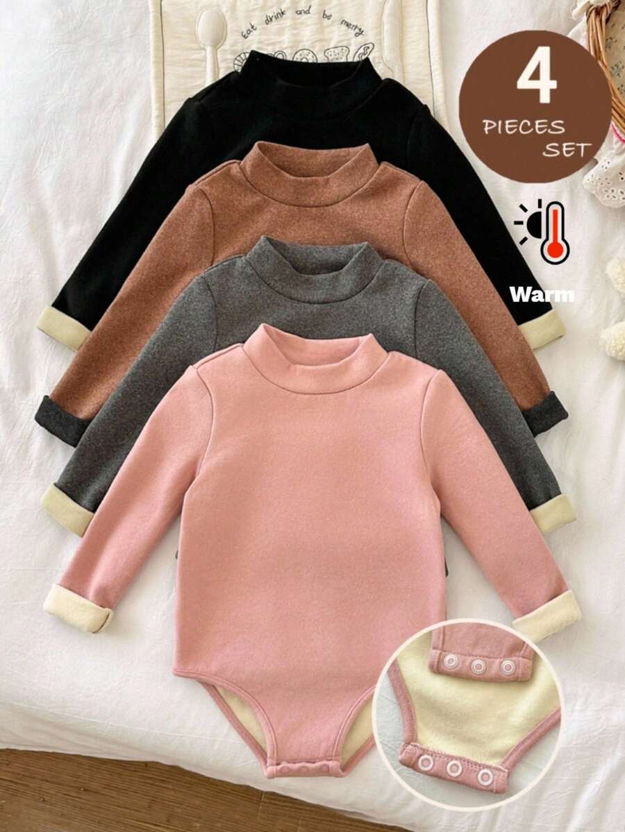 LMoss Kids LMoss  4pcs Young Girl Solid Color Knit Stand Collar Casual Jumpsuit Set,Pull,Winter Clothes - Multicolor - View 1