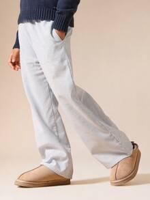 SUMWON Ribbed Wide Leg Palazzo Pants For Girls Casual Loose Fit Comfortable Trousers - Royal Blue - View 4