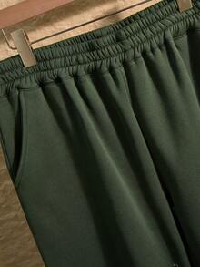 Rusticease Plus Size Women Casual Everyday Commute Simple Solid Color Fleece Dropped Shoulder Loose Pullover Hoodie And Loose Wide Leg Sweatpants 2 Piece Set, Autumn Winter Clothes For Women Winter Clothes For Women Cozy Fall And Winter Clothes For Women