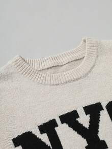 Manfinity Homme Men's Casual Everyday Commute American Street Letter & Number Pattern Dropped Shoulder Loose Pullover Sweater, Autumn/Winter - Apricot - View 4