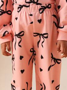 SUMWON Girls Pink Bow Print Sweatshirt And Joggers Coordinated Set Long Sleeve Crew Neck Casual Lounge Outfit - Pink - View 6