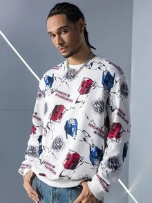 Transformers X SHEIN 男士休闲时尚街头全印花落肩宽松套头衫，春秋季 - 彩色 - 查看 5