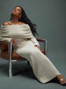 Hauture Fall Boho Sexy Casual Knitted Fuzzy Cozy Simple Maxi Skirt - Apricot - View 1