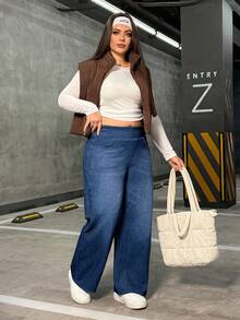 Flexra Plus Size Soft Medium Wash Elastic Jeans - Dark Wash - View 4