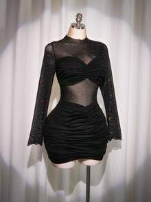 SHEIN ICON 大码女式性感夜店装黑色迷你连衣裙 - 黑色 - 查看 7