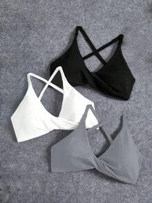 Easithlete 3 PCS Seamless Twist Knot Yoga Sports Bra Set - Multicolor - View 3