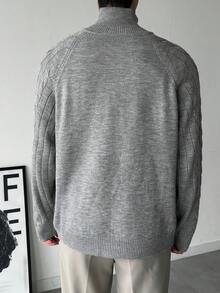 DAZY Men's Gray Half-Zip Solid Color Sweater, Autumn/Winter - Light Grey - View 2