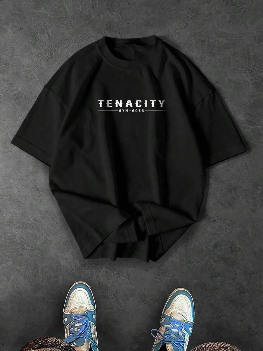 Sport MetroGents Herren Buchstaben Muster Rundhals Loose Fit Kurzarm Sport T-Shirt